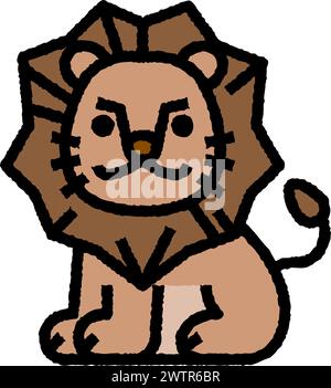 Lion Cartoon Aufrauen gefüllter Umrisssymbol für Dekoration, Website, Web, mobile App, Drucken, Banner, Logo, Posterdesign usw. Stock Vektor