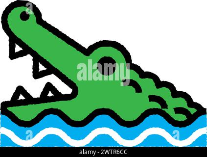 Crocodile Cartoon Aufrauen gefüllter Umrisssymbol für Dekoration, Website, Web, mobile App, Drucken, Banner, Logo, Posterdesign usw. Stock Vektor