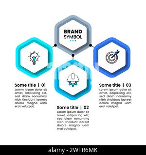 Infografik-Vorlage mit Symbolen und 3 Optionen oder Schritten. Sechsecke. Kann für Workflow-Layout, Diagramm, Banner, webdesign verwendet werden. Vektordarstellung Stock Vektor