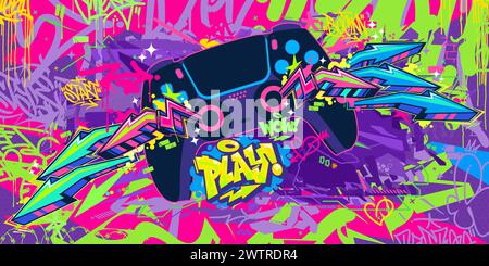 Abstrakter Joystick Oder Gamepad Hip Hop Graffiti Street Art Urban Gaming Style Vektor Banner Stock Vektor