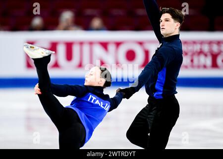 Lucrezia BECCARI & Matteo GUARISE (ITA), während des Paartrainings bei den ISU Eiskunstlauf-Weltmeisterschaften 2024, im Bell Centre, am 18. März 2024 in Montreal, Kanada. Quelle: Raniero Corbelletti/AFLO/Alamy Live News Stockfoto