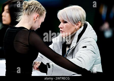 Niina PETROKINA (EST), während des Women Practice, bei der ISU-Eiskunstlauf-Weltmeisterschaft 2024, im Bell Centre, am 18. März 2024 in Montreal, Kanada. Quelle: Raniero Corbelletti/AFLO/Alamy Live News Stockfoto