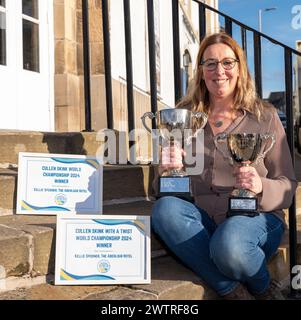 17. März 2024. Seafield Arms Hotel, Cullen, Moray, Schottland. Das ist Kellie Spooner, die am Sonntag, 17. M. an der World Cullen Skink Championship teilnahm Stockfoto