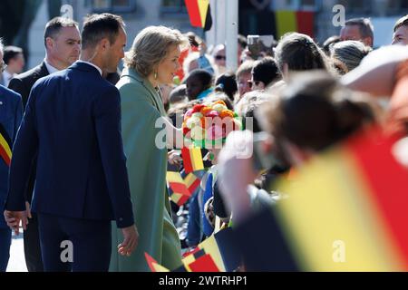 Oudenaarde, Belgien. März 2024. Königin Mathilde von Belgien, dargestellt während eines königlichen Besuchs in Oudenaarde am Dienstag, den 19. März 2024, Teil eines Besuchs in der Provinz Ostflandern. BELGA FOTO KURT DESPLENTER Credit: Belga Nachrichtenagentur/Alamy Live News Stockfoto