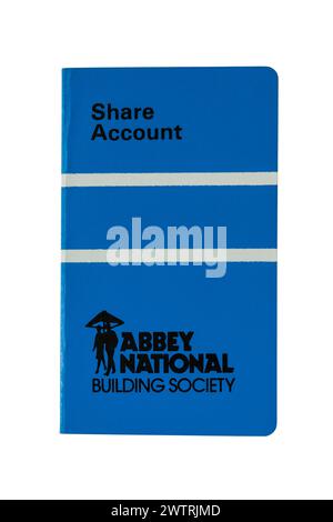 Old Share Account Abbey National Building Society isoliert auf weißem Hintergrund Stockfoto