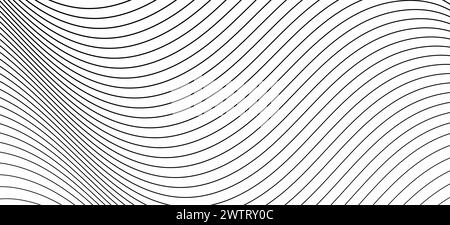 Muster mit gestreiften Wirbelwellen, die in Tinte gezeichnet sind. Vektorabbildung diagonaler gekrümmter Linien. Tapete mit schwarzen Wellenlinien. Abstrakte Geometrie Stock Vektor
