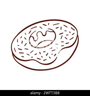 Donut-einfaches Logo mit Glasur und Streuseln im Line Art-Stil. Einfaches Design für Bäckerei. Vektorillustration auf weißem Hintergrund isoliert. Stock Vektor