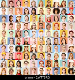 Frauen in vielen verschiedenen Berufen vor bunten Hintergründen als Berufskonzept Stockfoto