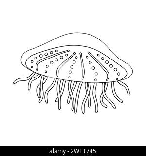 Quallen-Vektor-Illustration. Medusa Schwarzweiß-Umrissseite für Jellyfish-Malsachen für Kinder und Erwachsene. Seite für Entspannung und Meditation. Vektorabbildung Stock Vektor