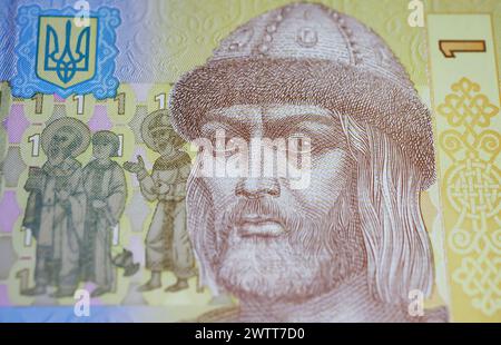 Nahaufnahme Porträt von Wolodymyr dem Großen von Kiew auf der Ukraine eine Hrywnja-Banknote Stockfoto