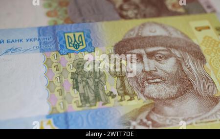 Nahaufnahme Porträt von Wolodymyr dem Großen von Kiew auf der Ukraine eine Hrywnja-Banknote Stockfoto