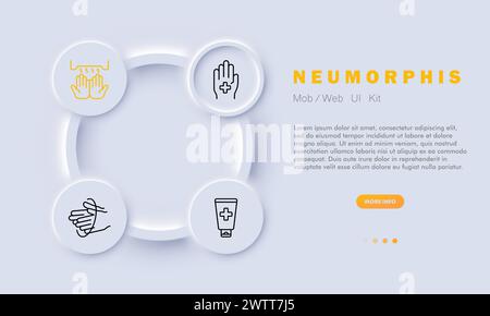 Symbol für Hygienelinie. Hygiene, Sauberkeit, Gesundheit, Händewaschen, Zahnpflege, persönliche Pflege, Symbole, Werbeaktionen. Neomorphismusstil. Symbol für Vektorlinie f Stock Vektor