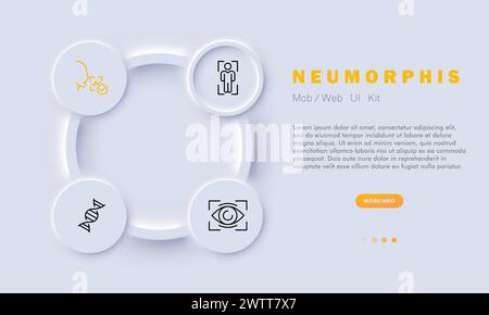 Symbol für biometrische Linien. Technologie, Fingerabdruckscannen, Gesichtserkennung, Irisscannen, Sicherheit, Zugriff. Neomorphismusstil. Symbol für Vektorlinie für b Stock Vektor