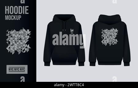 Schwarzes Hoody-Design für Herren. Realistisches Jumper-Modell. Langärmelige Kleidung Stock Vektor