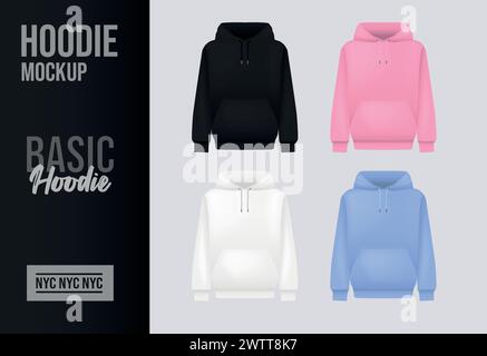Schwarzer Hoody für Herren. Realistisches Jumper-Modell. Langärmelige Kapuzenbekleidung Stock Vektor