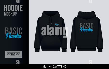 Schwarzes Hoody-Design für Herren. Realistisches Jumper-Modell. Langärmelige Kleidung Stock Vektor