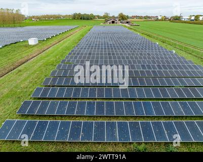 Weitläufiger Solarpark unter bewölktem Himmel Stockfoto