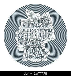 Vektorbild Deutschland. Country Round-Logo-Design. Deutsches Poster in Kreisbögen und Wortwolke. Stilvolle Vektorillustration. Stock Vektor