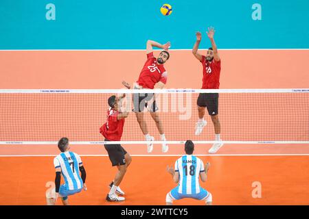 Hossam Abdalla, Mohamed Magdi Ali, Ahmed Shafik (Ägypten), Martin Ramos, Facundo Conte (Argentinien). Volleyball-Weltmeisterschaft 2022. Stockfoto