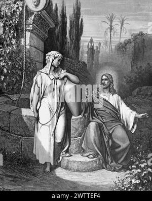 Jesus und die samaritanische Frau, Altes Testament, Bibel, Evangelium nach Johannes 4, historische Andeutung 1886 Stockfoto