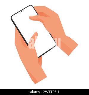 3D menschliche Hände halten Smartphone, Arme berühren Gerät mit Finger Vektor Illustration Stock Vektor