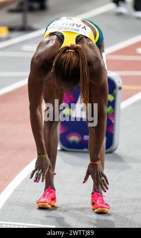 Noélie Yarigo aus Benin trat in den 800-m-Läufen der Frauen bei den Leichtathletik-Hallenweltmeisterschaften in der Emirates Arena, Glasgow, Schottland, Großbritannien an. 1./3 Stockfoto