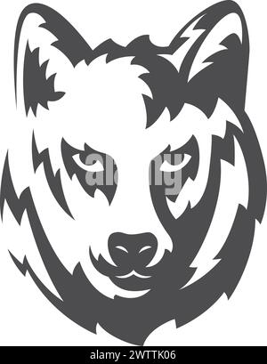 Schwarzes Symbol des Wolfskopfes. Maskottchen-Tattoo. Gefährliches Tier Stock Vektor