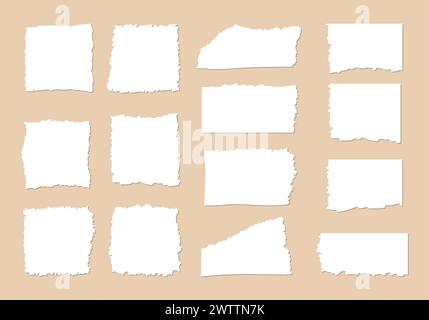 Geraues Papier mit Kantenbesatz. Rechteckige abgerissene Form, Rand, Stückaufkleber. Abbildung der Kopfzeile des isolierten Grunge-Vektors Stock Vektor