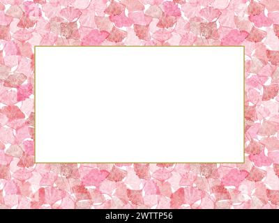 Rosafarbenes Gingko-Blatt. Geometrischer Aufdruck. Horizontaler Rahmen, Kopierraum für Text. Bilobablätter. Ginkgo, Palme, trockene abstrakte Fächerblätter. Stockfoto