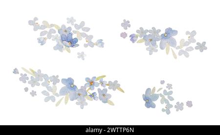 Vergiss Mich Nicht, Blume Branch Aquarell Clipart. Illustration Der Blauen Blume. Vorgefertigte Kompositionen, handgezeichnete Aquarellelemente Stockfoto