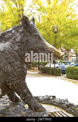 „II Porcellino“ Bronze-Wildschwein-Statue Replik einer Florenz, Italien 1634 Original-Statue - Greenville, South Carolina Stockfoto