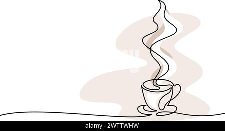 Tasse Kaffee oder Tee. Durchgehende einzeilige Zeichnung. Stock Vektor