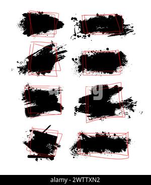 Set abstrakter schwarzer Blots. Schleifrahmen. Handzeichnung. Nicht AI, Vektorillustration Stock Vektor