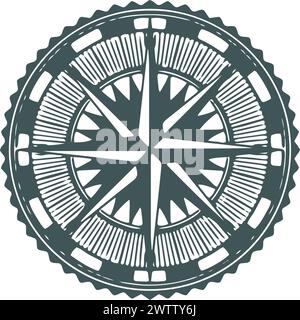 Windrosenstempel. Vintage-Navigationssymbol. Kompass zuordnen Stock Vektor