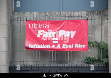 Nipsa union Fair Pay jetzt Streik Banner, nipsa ist die nordirische Allianz für öffentliche Dienstleistungen Stockfoto