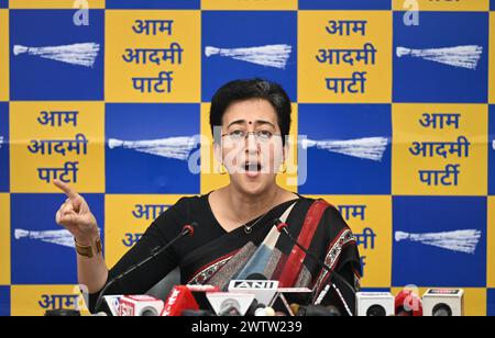 Neu-Delhi, Indien. März 2024. NEW DELHI, INDIEN - 19. MÄRZ: AAP-Führer Atishi hält am 19. März 2024 eine Pressekonferenz im AAP Party Headquarters, DDU Marg in New Delhi, Indien. (Foto: Sanchit Khanna/Hindustan Times/SIPA USA) Credit: SIPA USA/Alamy Live News Stockfoto