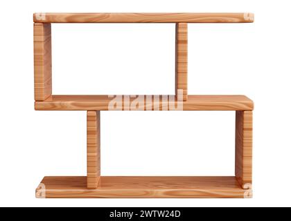 Leeres Holzregal mit Wandmontage. 3D-Rendering-Abbildung Stockfoto