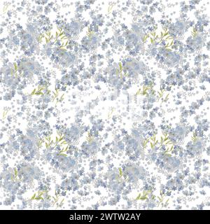 Vergiss Mich Nicht Nahtlose Muster In Aquarellen. Elegantes Blumenmuster mit blauen Blumen. Modisches Blumenmuster. Blaue Hintergrundbild Mit Blumenmuster Stockfoto