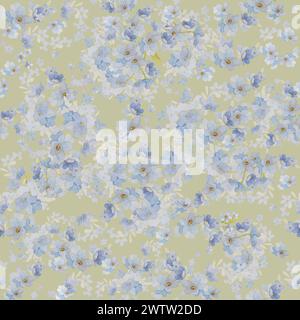 Vergiss Mich Nicht Nahtlose Muster. Blumengarten Grün-Blaue Tapete. Elegantes Blumenmuster. Blumenmuster mit blauen Blumen Stockfoto