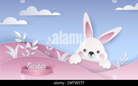 Happy Easter Day Tapete oder Banner mit Papercut-Elementen. Schöne, aus Papier geschnittene Objekte aus dem Osten. Vektor-Illustration zum Verkauf, Produktanzeige, Easte Stock Vektor