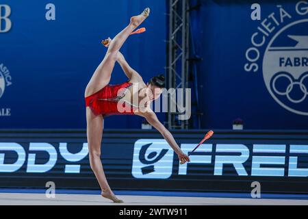 Milena Baldassarri von Ginnastica Fabriano in Aktion während der Rhythmic Gymnastics FGI Serie A 2024 bei PalaPrometeo. Rhythmic Gymnastics FGI Serie A 2024 bei PalaPrometeo. Stockfoto