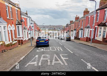 Trinity Street in Barry, The Vale of Glamorgan, einer der Schauplätze der britischen Fernsehserie Gavin and Stacey Stockfoto