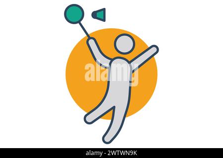 Badminton-Symbol. Leute, die den Shuttlecock treffen. Symbol für Sport, Fitnessstudio. Symbolstil für flache Linien. Elementabbildung. Stock Vektor