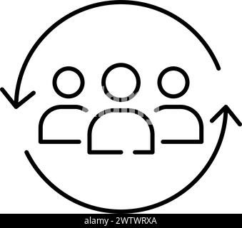 Benutzergruppe innerhalb der Pfeile erneuern. Teamerneuerung, Zusammenarbeit bei der Arbeit oder Einstellung neuer Mitglieder. Aktualisierung der freigegebenen Aufgabe. Symbol Stock Vektor