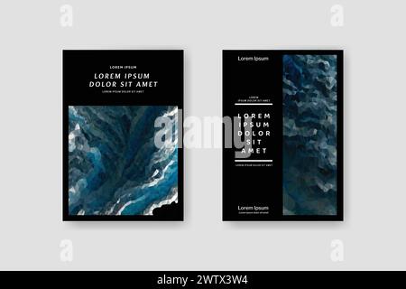 Abstraktes Ozeanwasser Low Poly vertikale schwarze und blaue Flyer, Sammlungen von A4-Umschlägen, feststehende Hintergründe, trendig, geometrisch, Cyber polygon und m Stock Vektor