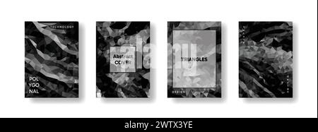 Vertikale, abstrakte Schwarzweiß-Flyer mit niedriger Poly-Oberfläche, Sammlungen von A4-Umschlägen, feststehende Hintergründe, trendig, geometrisch, Cyber-Polygon und Multicolor B Stock Vektor