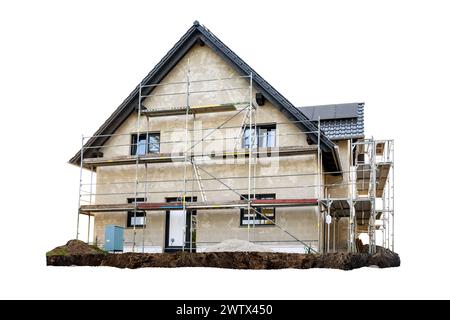 Baustelle eines Einfamilienhauses isoliert vom Hintergrund Stockfoto