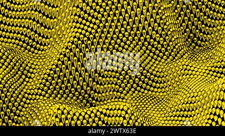 Leinwandwellen kleiner Kugeln. Design. 3D-metallische leuchtende Perlen bewegen sich nach oben und unten. Stockfoto