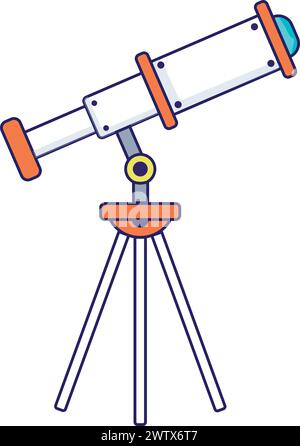 Teleskop und Sterne. Farbiges flaches Vektorsymbol Stock Vektor