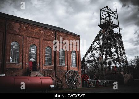 Ein gewundenes Getriebe der Kohlebergbaugrube in Astley Green, Lancashire, Großbritannien Stockfoto